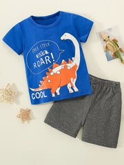 Boys Dinosaur Print T shirt & Shorts Set For Summer Kids Clothes
