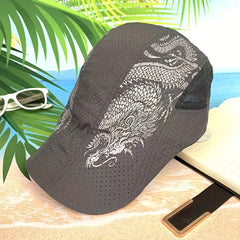 Men Women Quick-drying Long Dragon Pattern Sports Cap