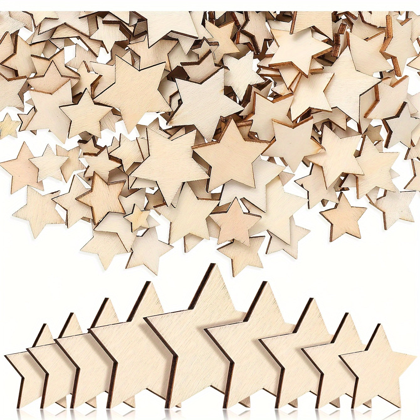 100pcs Wooden Star Set Hollow Blanks Wedding DIY Crafts