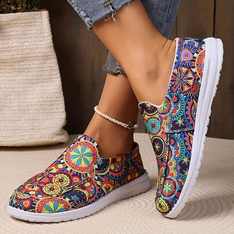 Women's Printed Canvas Slip On Low Top Shoes Comfy Walking Loafers