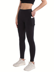 High Waist Fleece Yoga Pants with Side Pocket - Slimming Leggings