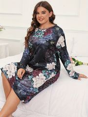 Peony & Geo Print Long Sleeve Tee Nightdress