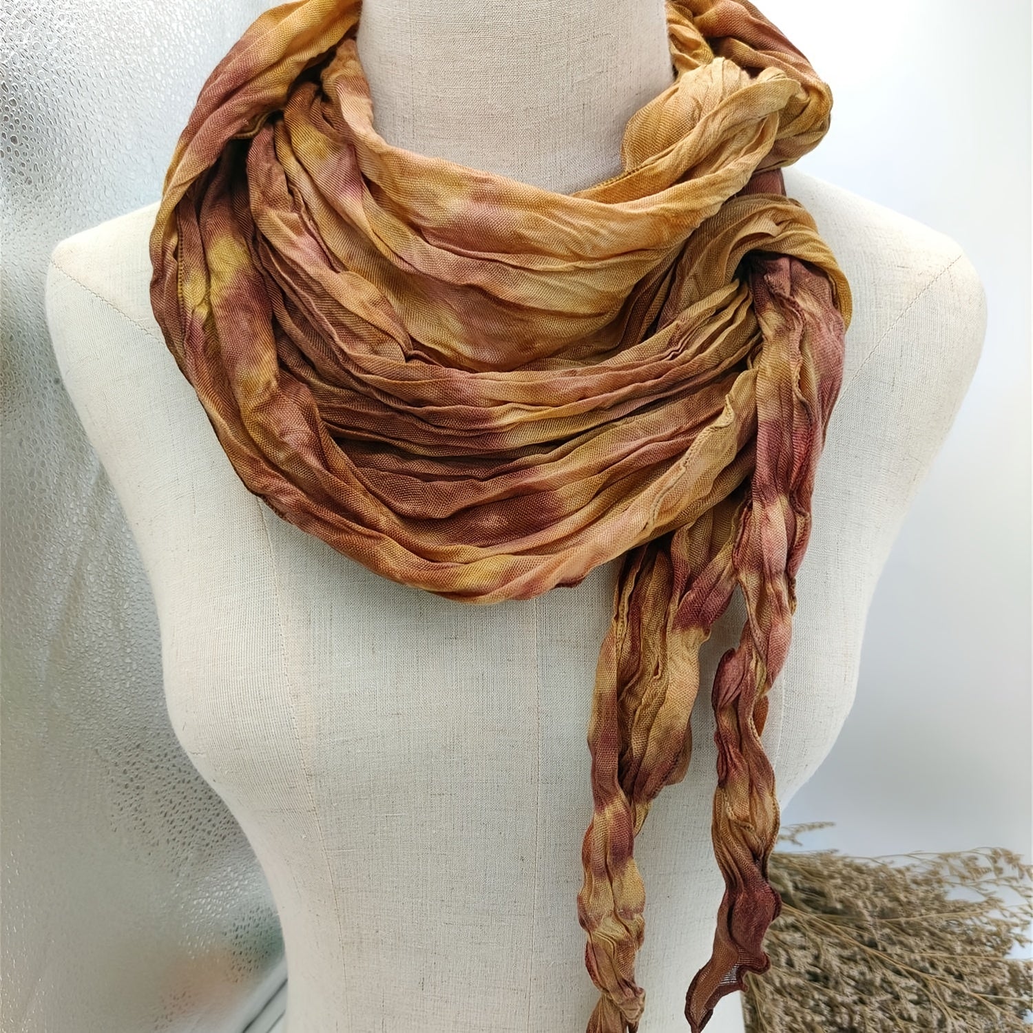 Women Scarf Irregular Tie Dye Warm Scarf Decorative Striped Winter