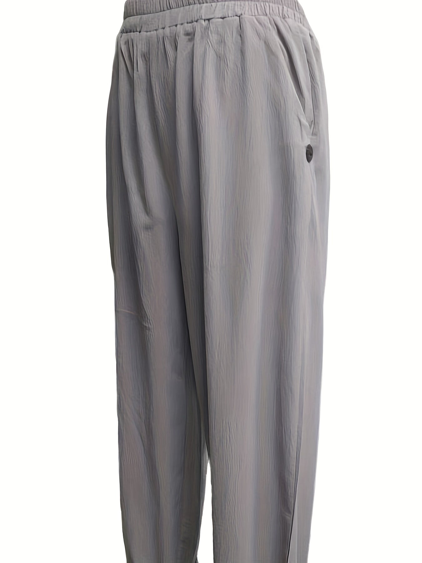 Elastic Waist Solid Casual Pants Loose Sports Pants With Pocket