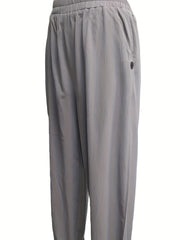 Elastic Waist Solid Casual Pants Loose Sports Pants With Pocket