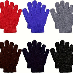 6 Pairs Winter Chenille Gloves for Kids Gray Red Dark Cozy Warm Stretchy