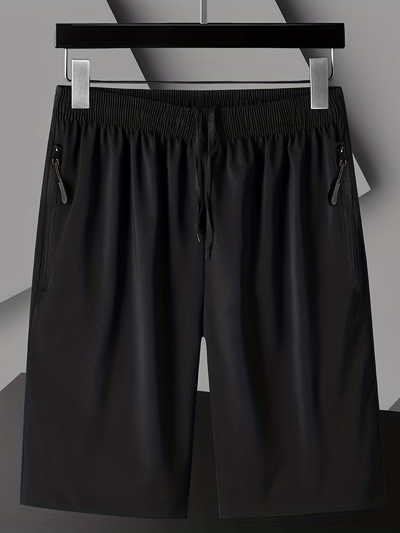 Men's Elastic Waist Drawstring Shorts Zipper Pockets Gym Workout Training