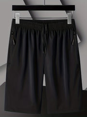 Men's Elastic Waist Drawstring Shorts Zipper Pockets Gym Workout Training