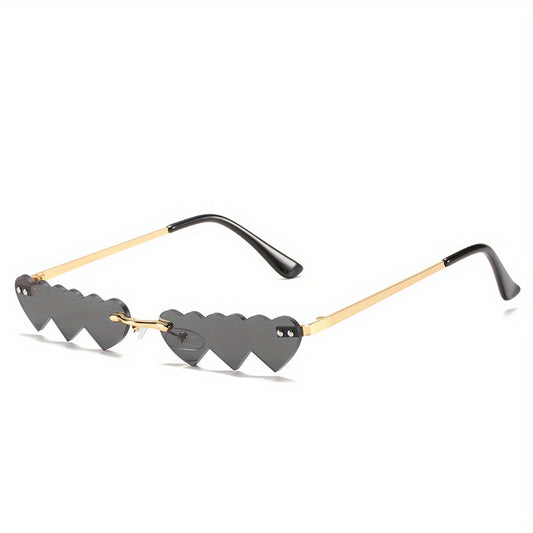 Y2K Heart Sunglasses Rimless Glasses Beach Prom Club UV400