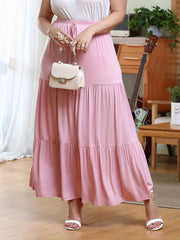 Solid Elastic Drawstring Maxi Skirt