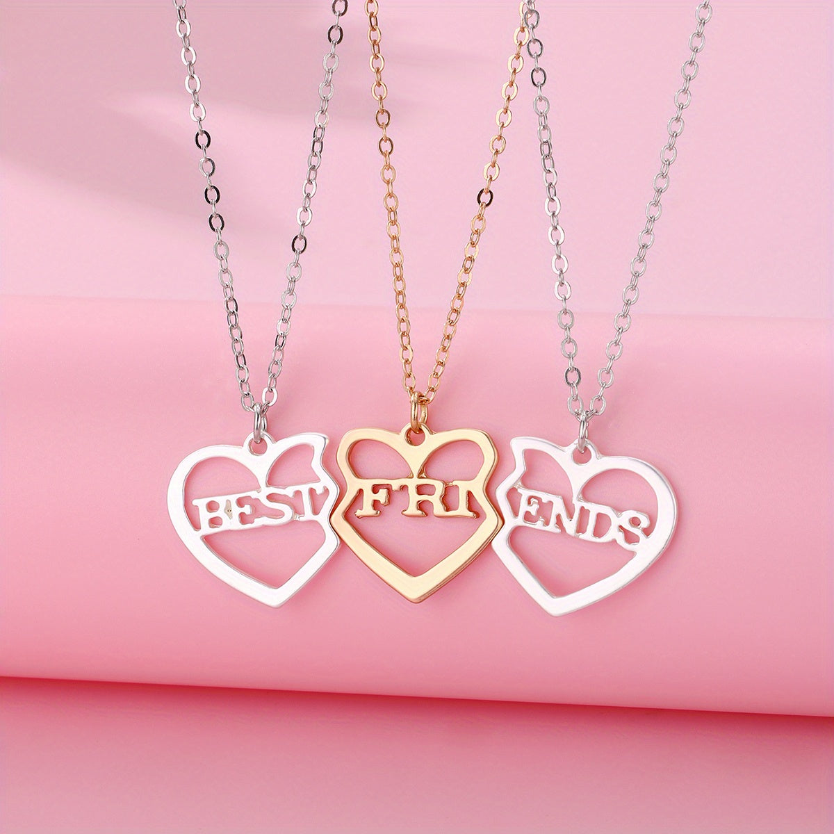 3pcs Friends BFF Pendant Necklace Set Heart Shaped Friendship Gift Jewelry
