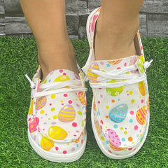 Women's Colorful Egg Easter Flat Skate Shoes Lightweight Walking Shoes
