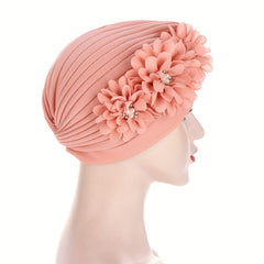 Flower Decor Ramadan Turban Cap Chiffon Head Wrap Lightweight Bonnet