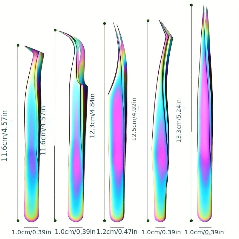 5pcs Eyelash Extension Tweezers Set Stainless Steel Straight And Curved Volume
