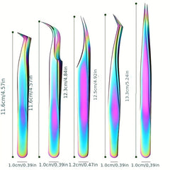 5pcs Eyelash Extension Tweezers Set Stainless Steel Straight And Curved Volume