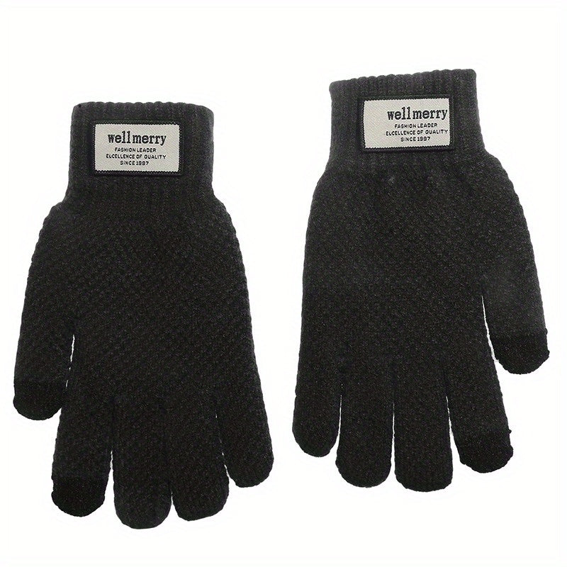 Men's Knitted Gloves Velvet Thickened Warm Touch Screen Cycling Gloves