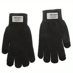 Men's Knitted Gloves Velvet Thickened Warm Touch Screen Cycling Gloves