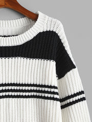 Colorblock Long Sleeve Knit Pullover Sweater Women's Plus