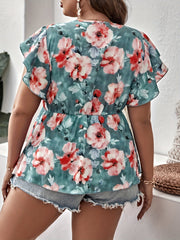 Vacay Blouse Women's Plus Ruffle Sleeve Peplum Blouse