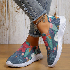 Flower Print Mesh Breathable Running Shoes Soft Lightweight Comfortable