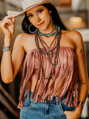Tassel Solid Tube Top Off Shoulder Sleeveless Summer Tube Top