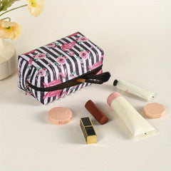 Flamingo Floral Stripes Pattern Makeup Bag Portable Travel Organizer