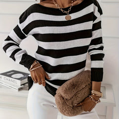 Casual Stripe Print Long Sleeve Sweater