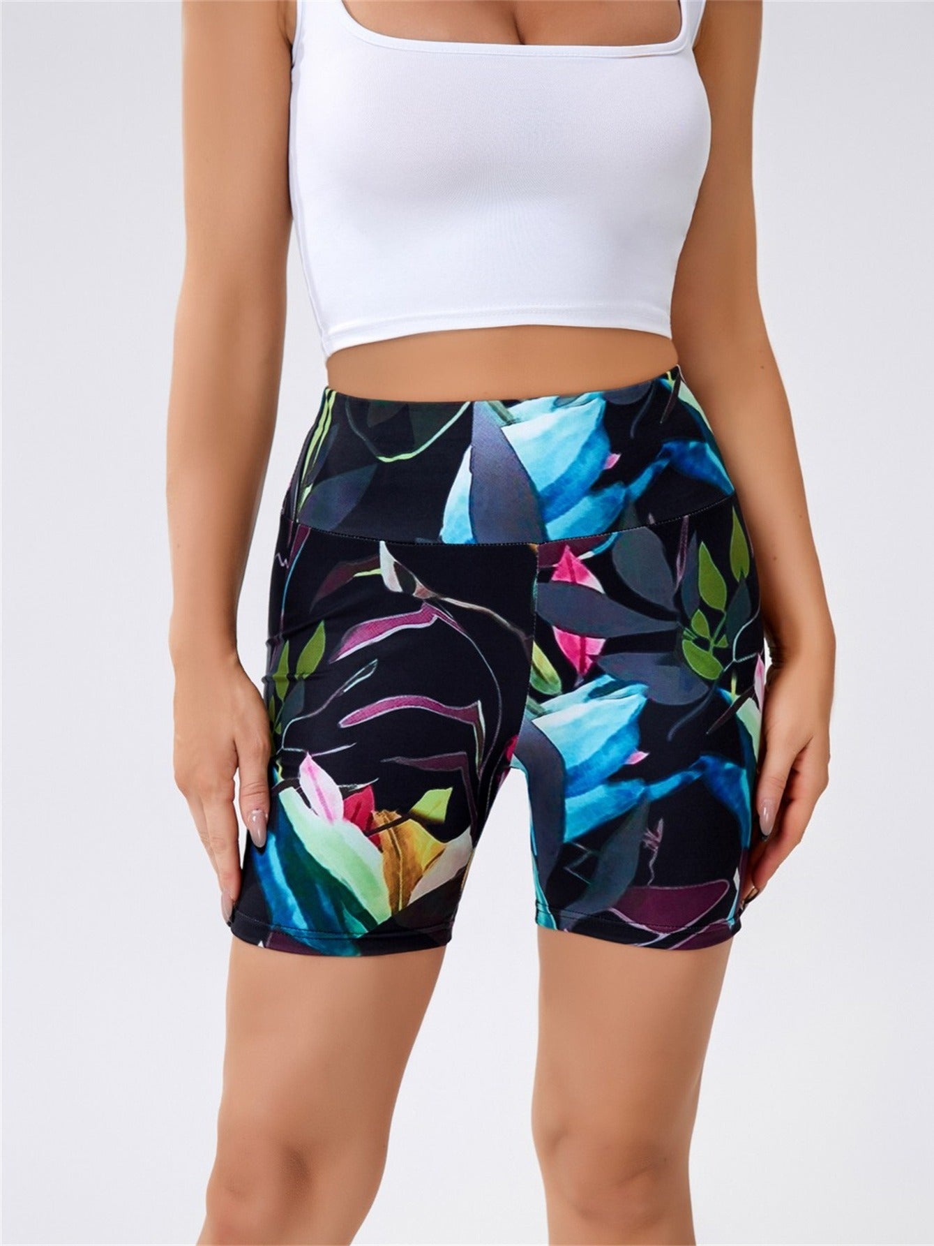 Floral Print High Stretch Seamless Yoga Biker Shorts
