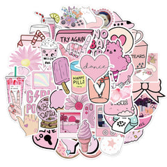 50pcs Reusable Vinyl Stickers - Cats Hearts Stars Donuts Motivational Quotes