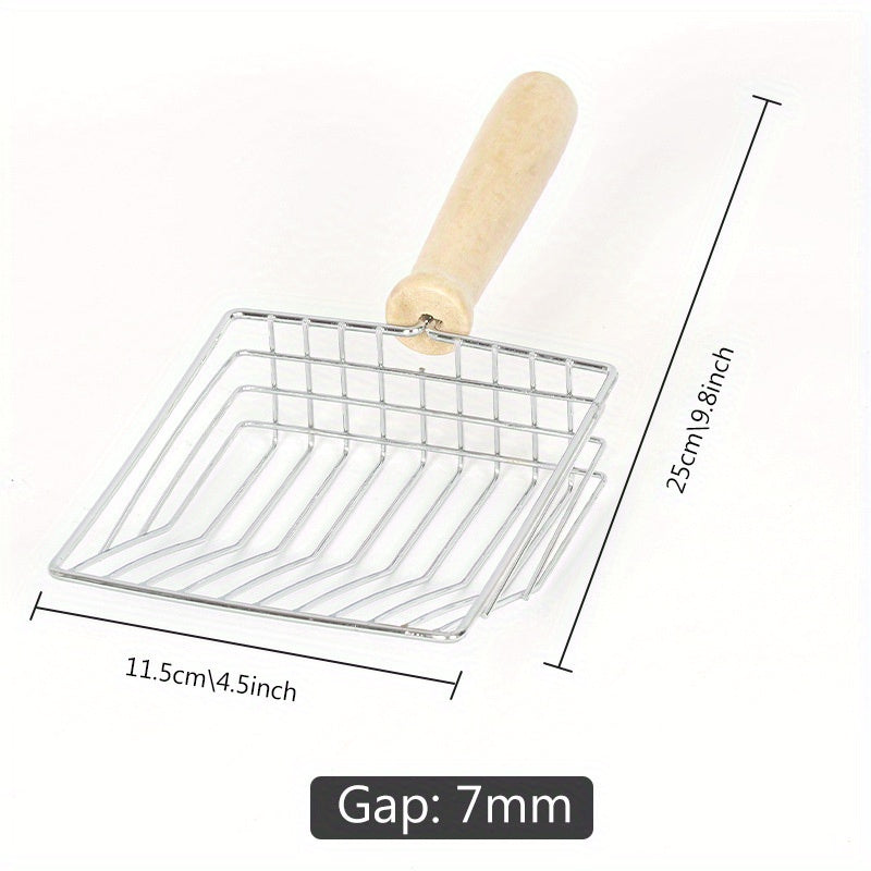 Large Silvery Wooden Handle Cat Litter Scoop for Pet Waste Cleaning