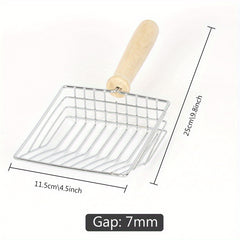 Large Silvery Wooden Handle Cat Litter Scoop for Pet Waste Cleaning