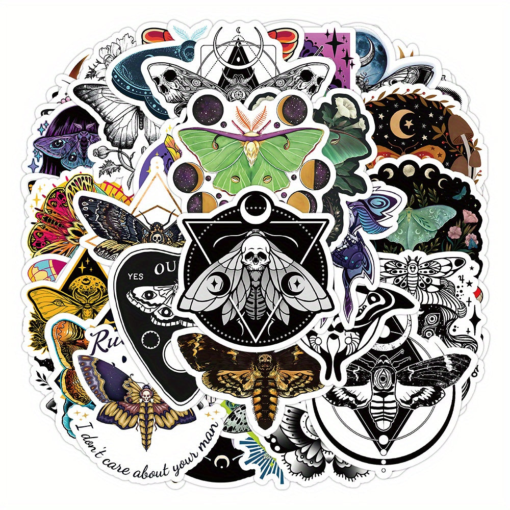 50pcs Vinyl Moth Stickers for Notebook Water Bottle
