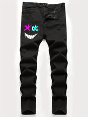 Slim Fit Grimace Print Jeans Mens Casual Stretch Street Style Denim Pants