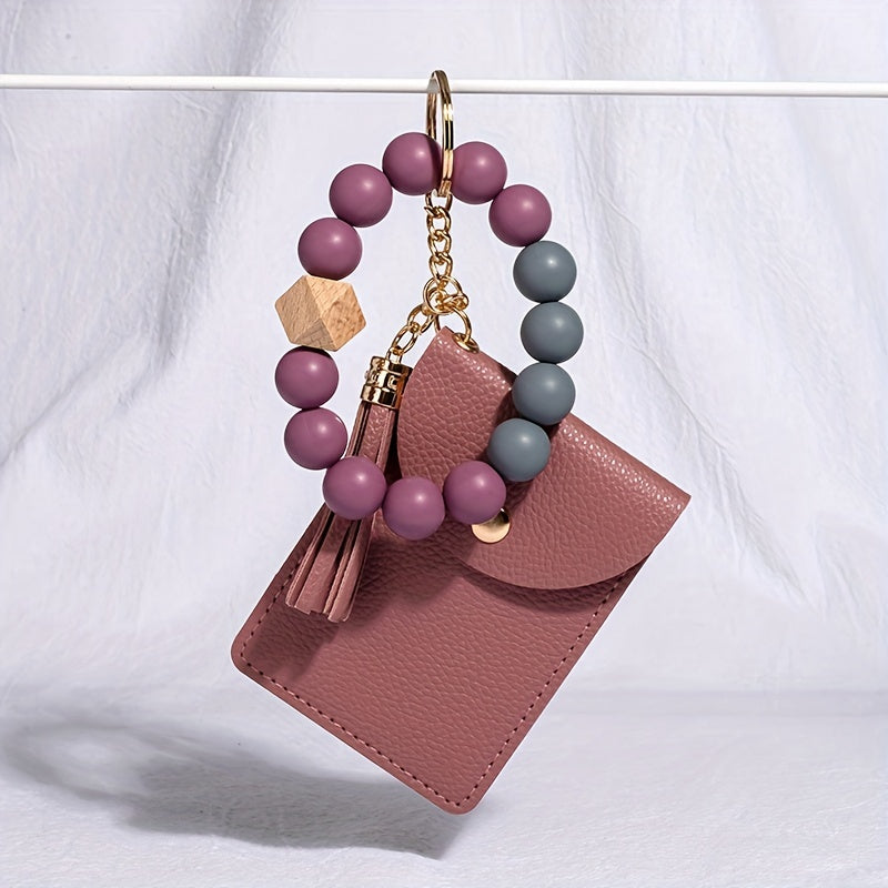 Silicone Bead Bracelet Card Holder Keychain Wallet Coin Purse
