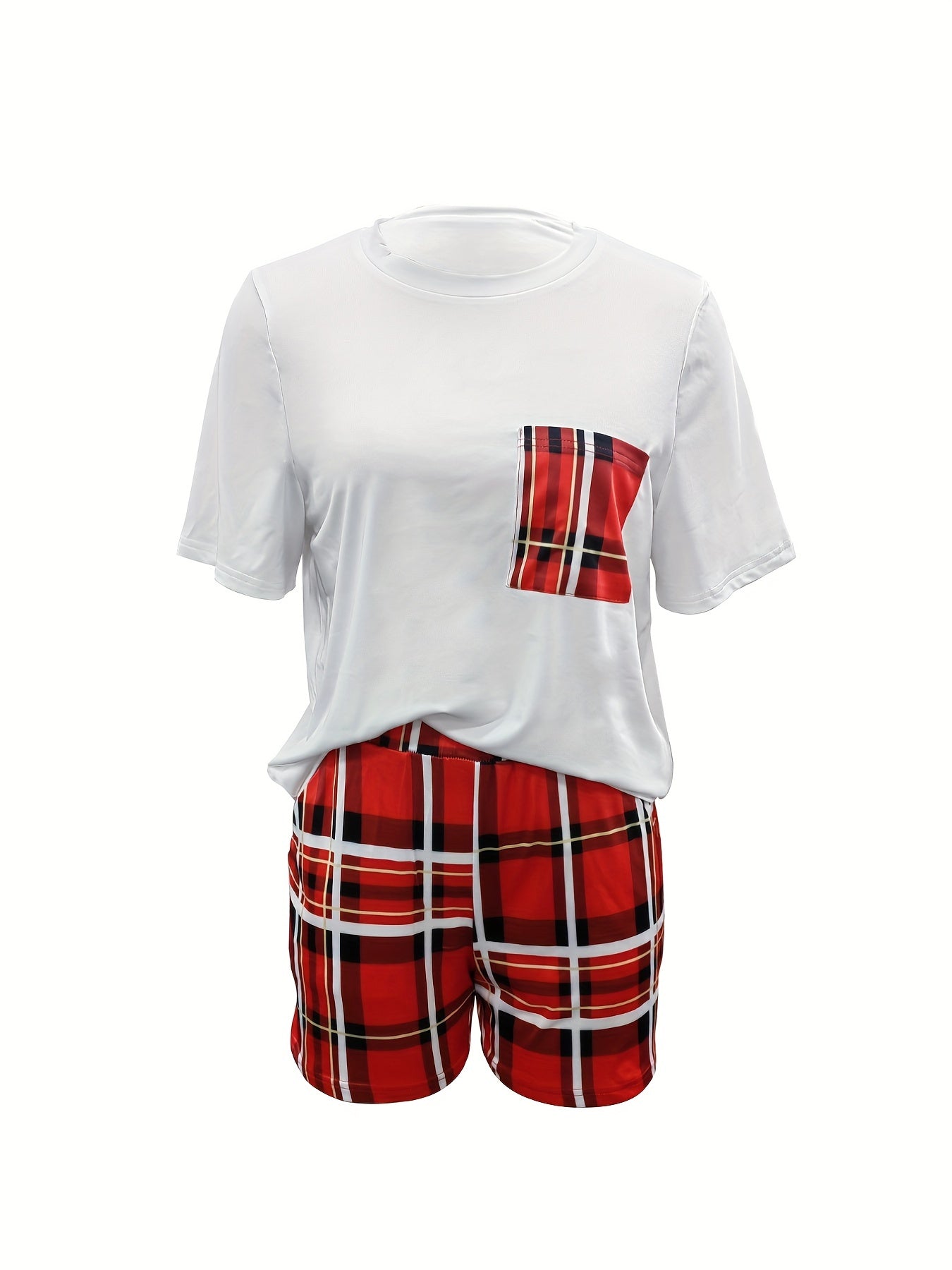Plaid Two Piece Set Short Sleeve T-shirt & High Waist Shorts