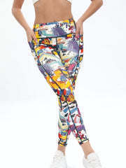 Printed High Waist Yoga Pants with Side Pocket