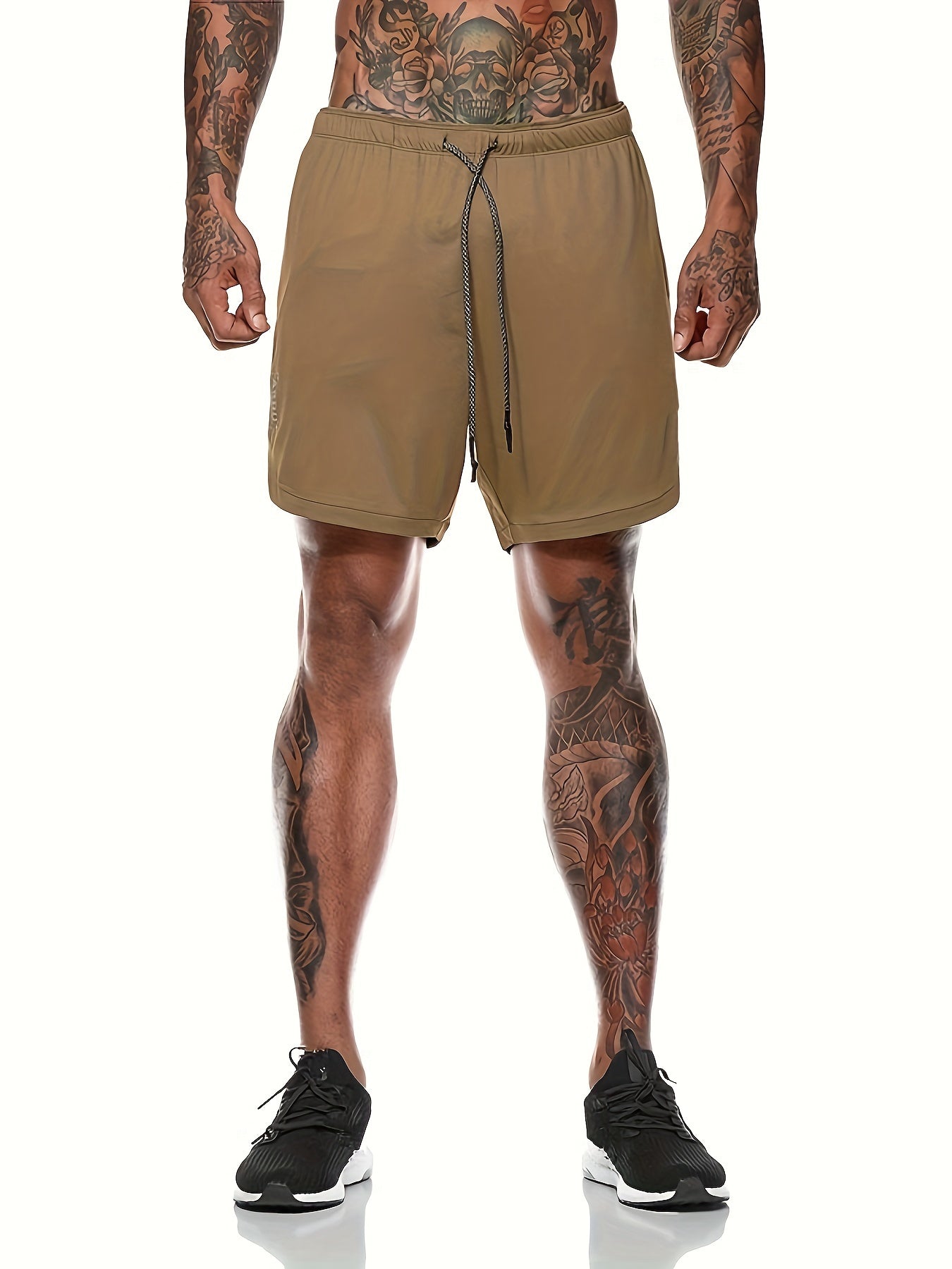 Men's Breathable Solid Shorts With Pockets Drawstring Elastic Waist