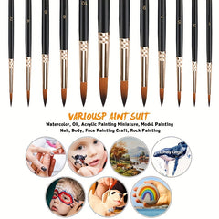 12pcs Professional Paint Brushes Set Round Pointed Tip Nylon Hair Acrylic Brush