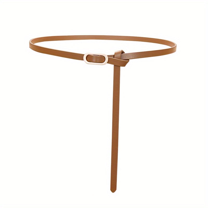 Long Buckle Leather Belt Knotted Thin Waistband for Women