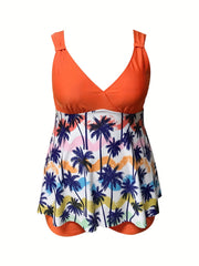 Graffiti & Trees Print Ruched Tankini Set