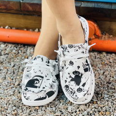 Women's Halloween Print Canvas Shoes Casual Lace Up Outdoor Shoes