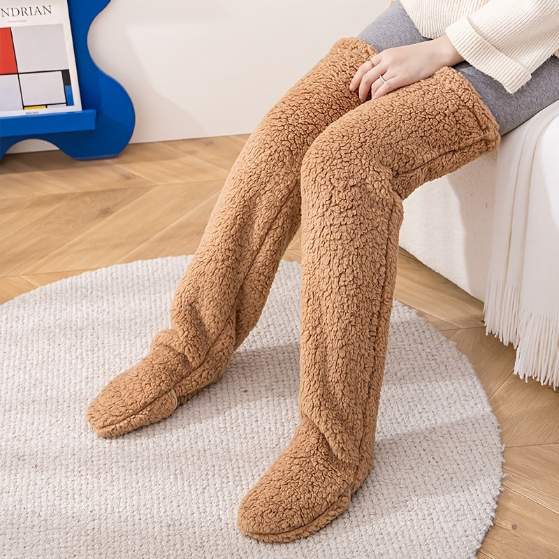 Over Knee High Fuzzy Socks Plush Slipper Stockings Furry Long Leg Warmers