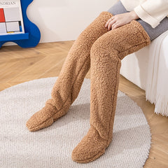Over Knee High Fuzzy Socks Plush Slipper Stockings Furry Long Leg Warmers