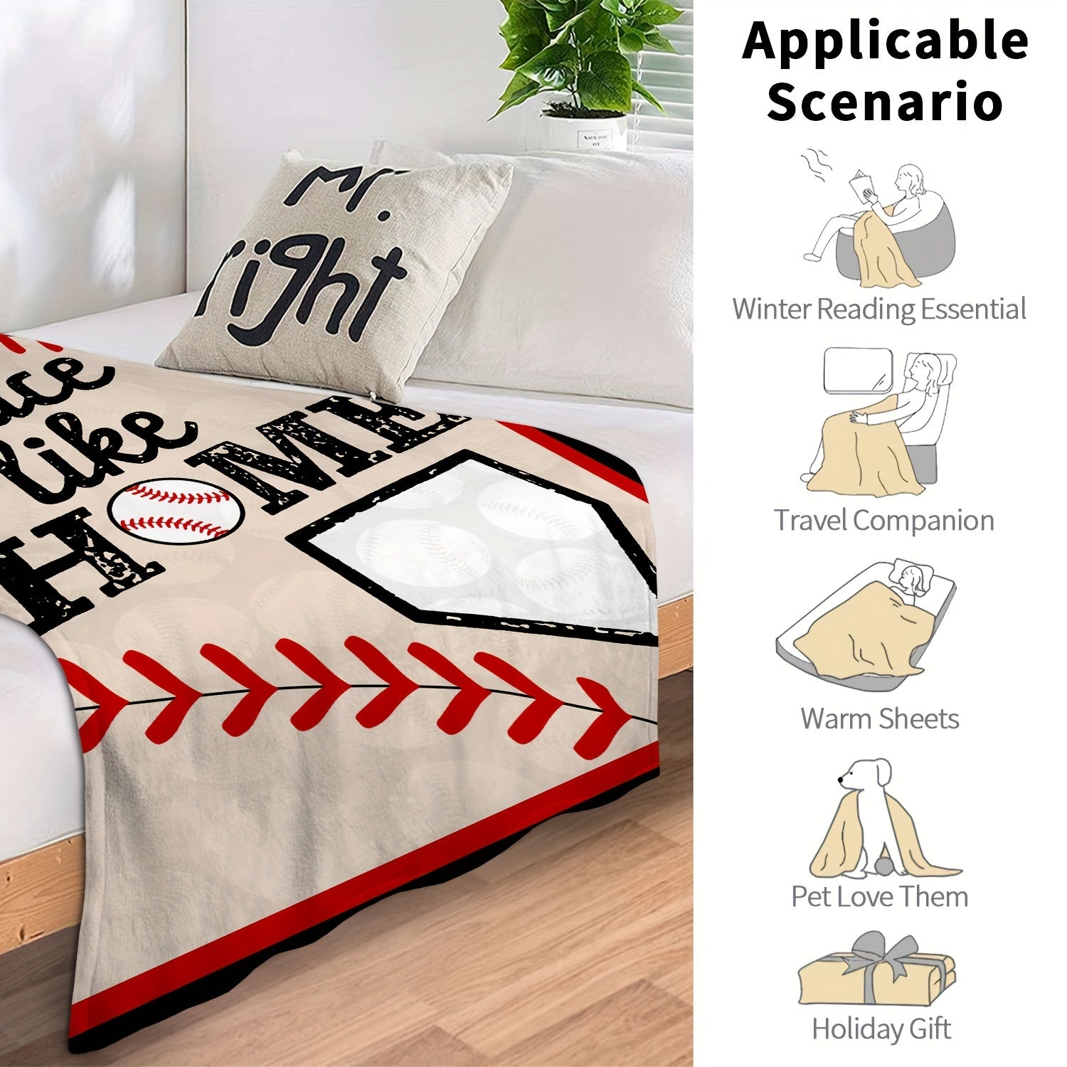 Baseball Throw Blanket Soft Warm Lightweight Sofa Couch Chair Travel Outdoor