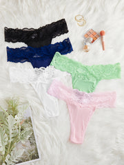 5 Pack Plus Size Panties Set Women's Plus Contrast Lace Scolloped Trim