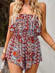 Tribal Print Off Shoulder Rompers Sleeveless Boho Style