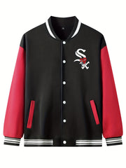 SX Heart Eyes Letter Print Baseball Jacket Men's Spring Fall Clothes