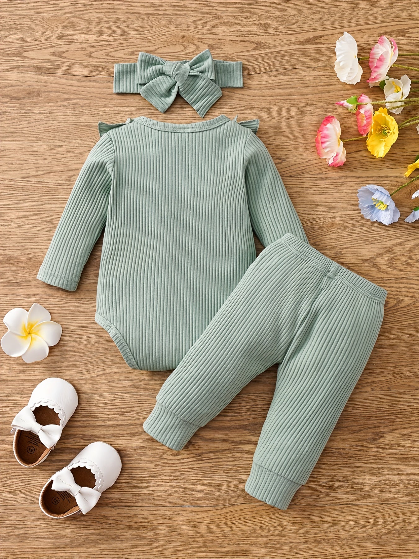 3pcs Baby Girls Bowknot Onesie & Pants & Headband Set