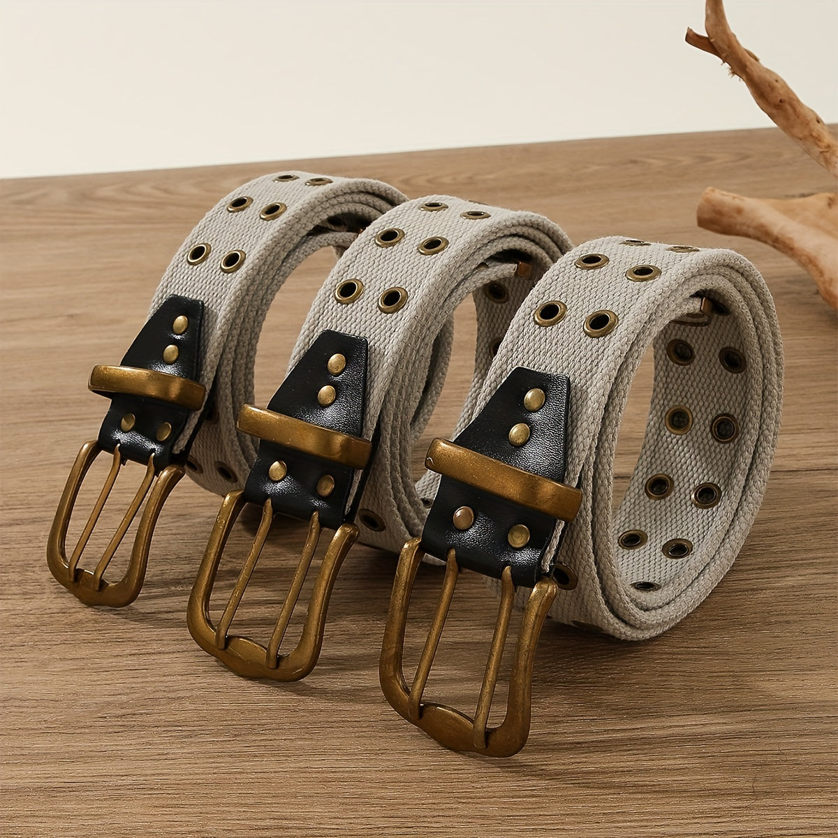 Punk Double Eyelet Canvas Belt Solid Unisex Hip Hop Belt
