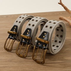 Punk Double Eyelet Canvas Belt Solid Unisex Hip Hop Belt